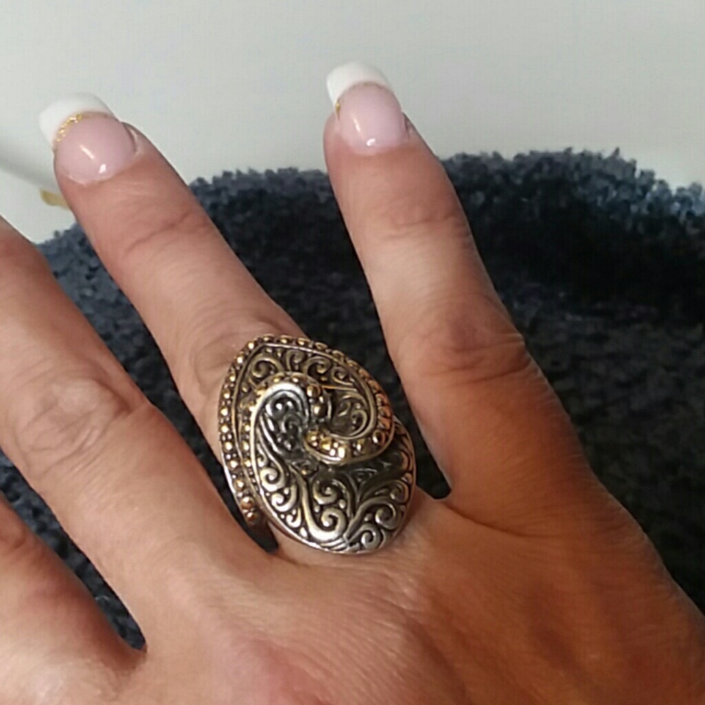 Sterling silver and gold statement ring